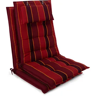 Beautissu Hochlehner Auflage 120 x 50 x 8 cm Rot/Anthrazit-Gestreift 2 St.