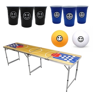 PerfectVibe Basketball Bier-Pong-Tisch + 10 PerfectVibe Bier-Pong-Becher Blau + 10 Bier-Pong-Becher Schwarz + 8 Bälle