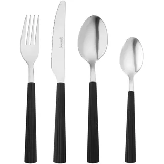 Grunwerg Bistro-Besteck, 16-teiliges Set, 18/0 Edelstahl, gestreifter Griff, schwarz