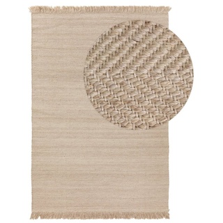 Wollteppich Lars, benuta, rechteckig, Höhe: 5 mm, Kunstfaser, Berber, Ethno-Style, Wohnzimmer beige|weiß 160 cm x 230 cm x 5 mm