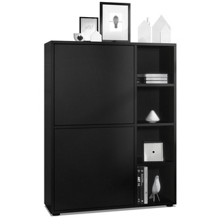 Vladon Highboard Cuba (Anrichte, mit 2 Türen und 4 offene Fächer), Schwarz matt/Schwarz matt (79 x 105,5 x 35,5 cm) schwarz