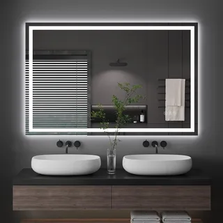 Dripex LED Badspiegel 80 x 120 cm, 3 Lichtfarben, Antibeschlag fürs Bad | Horizontal oder vertikal montierbar · 10–100 % dimmbar · Spiegelheizung · Touch-Bedienung · 4-mm-Glas mit Sicherheitsfolie