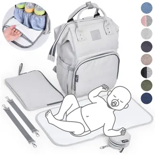 Daliya® Wickeltasche PAKMI Wickelrucksack, Kinderwagentaschen, Mamabag (Set, 5-tlg., Befestigungsriemen), Thermofächer, Schnuller Aufbewahrung, Wickelunterlage, hochwertig grau