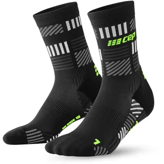 CEP - Laufsocken mit Kompression für Herren, The Run 4.0 Mid Cut Socks, mittellange Kompressionsstrümpfe, Größe III/M / 39-42, black/neon yellow (LE) - M