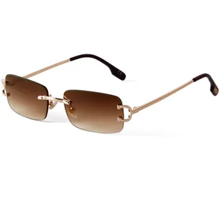 Laurinny Männer Rahmenlose Sonnenbrille Herren Rechteckig Randlos Sonnenbrille Retro Brillen Frauen Metall Gold Blau Braun