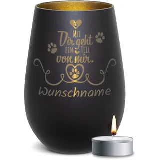 PR Print Royal Trauer Windlicht mit Gravur für Tiere - Mit dir geht EIN Teil von Mir - mit Name - Trauergeschenk, Gedenklicht, Geschenke für Tierbesitzer | inkl. Teelicht, 450 ml, Schwarz/Gold