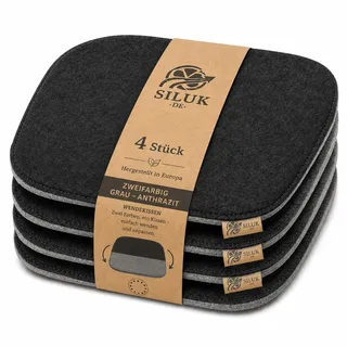 SILUK gemütliches Sitzkissen aus Filz 40cm x 40 cm - Komfortable Waschbare - 4er Set Grau I Schwarz für Bank Stuhl Stuhlkissen (Quadrat - Anthrazit/Grau)