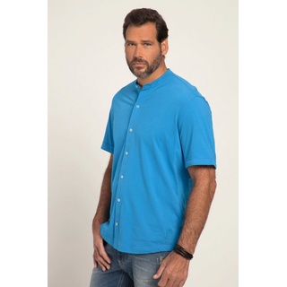 JP1880 Kurzarmhemd Hemd Halbarm Jersey Stehkragen Modern Fit blau 7XL