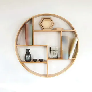 Antikes rundes Wandregal aus Holz – dekoratives Wohnzimmer, Küche, Bad, Büro – Schweberegale für Schlafzimmer Dekor – Rustikales Holzregal