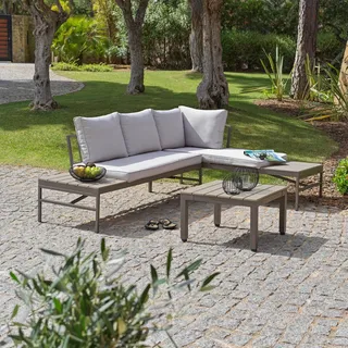 Ambia Garden Loungegarnitur, Braun, Grau, Metall, Kunststoff, Textil, Füllung: Komfortschaum,Komfortschaum, 154.5x215 cm, geeignet für Balkon, Loungemöbel, Gartenlounge-Sets