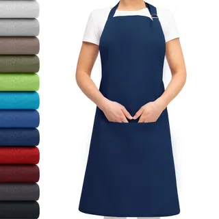 EllaTex Damen/Herren/UNISEX Schürze Kochschürze Kellnerschürze Bistroschürze Küchenschürze Grillschürze Latzschürze 100% Baumwolle, Farbe: Dunkelblau - 75x85cm