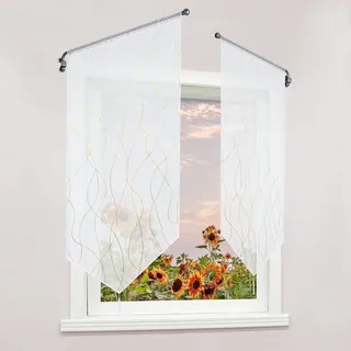 Delien Voile Scheibengardine Modern Kurzstores Türgardine Bistrogardinen mit Wellenmuster »Rinnsal« Küche Kurz Gardine mit Quaste Panneaux Vorhang mit Durchstangenzug 1 St. BxH 80x150cm,Gold