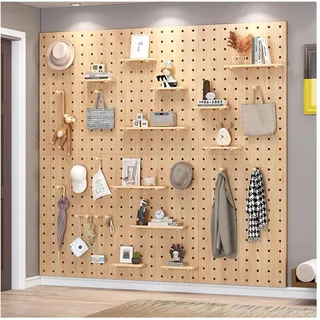 HJZALMI Pegboard Lochwand, Einfache Installation Küche Bretter Mit Löchern, 12mm Dick Hölzernes Stecktafel, Werkstatt-Organisation Löcher Wandtafel(Braun,40x60cm)