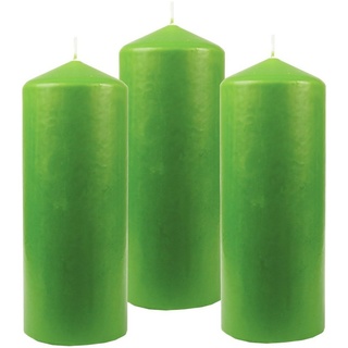 HS Candle Stumpenkerze Blockkerze (3-tlg), Wachskerzen Ø8cm x 20cm - Kerze in vielen Farben grün