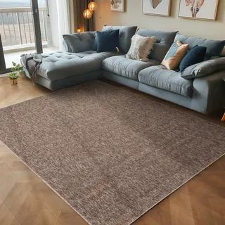 Kurzflorteppich mit Flachgewebe und meliertem Muster, pflegeleicht für Wohnzimmer und Schlafzimmer, Farbe: Braun, Grösse: 140x200 cm