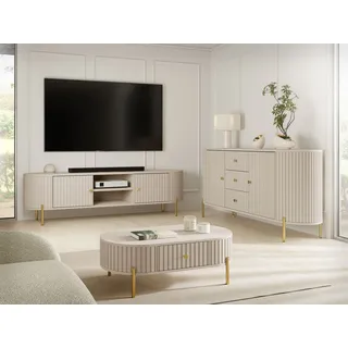 MIRJAN24 Wohnzimmer-Set Sepiroz I, (3er-Set, TV-Lowboard, Kommode, Couchtisch), Griffe und Füße aus Metall in der Farbe Gold beige