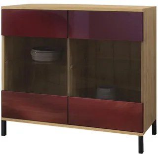 Vladon Bari 92,5 x 83,5 x 35 cm Eiche Evoke / Bordeaux Hochglanz / Rot