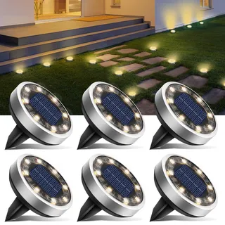 Set Mit 6 Solar-bodenlampen, 8 Leds Für Den Außenbereich, Garten, Wasserdicht, Solarleuchte, Solar-außenstrahler Für Wege, Rasen, Terrasse, Auffahrt, Innenhof, Schwimmbad, Warmweiß