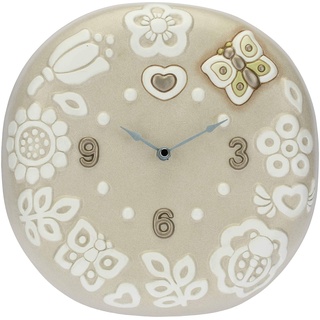 THUN - Runde Wanduhr mit Blumen und Schmetterlingen - Living, Uhren - Geschenkidee - Linie Prestige - Keramik; Uhrwerk aus Kunststoff - 25 x 25 x 5,5 cm