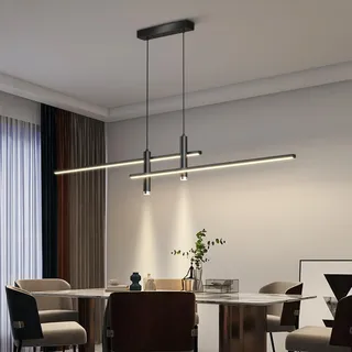 Moderne Esstisch Pendelleuchte LED Dimmbar Hängelampe Höhenverstellbar Kronleuchter mit Fernbedienung Hängeleuchte Wohnzimmer Lampe Wohnzimmer Küche Esszimmer Büro Deckenleuchte (Schwarz, L150cm)