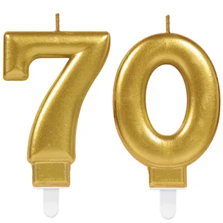 Carpeta 2X Zahlenkerzen * Zahl 70 * in Gold | 11cm x 9cm groß | Deko Hochzeit Jubiläum Geburtstagskerze Kerze Geburtstag