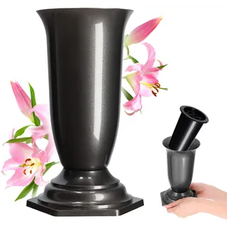 Kadax Grabvase, aus Kunststoff, Blumenvase, Steckvase für Grab, 15 cm, grafit