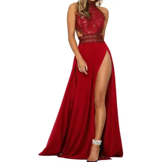 Wygwlg Lange Abendkleider für Frauen, Frauen, sexy Spitze, rückenfrei, hochgeteilt, langes Abendkleid, Clubwear, Abendgesellschaft, Maxikleid - L