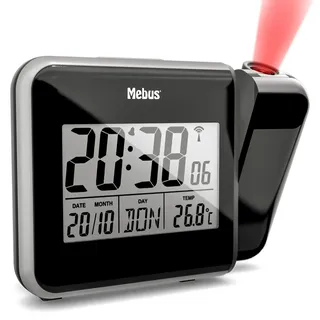 Mebus Funk-Wecker mit Projektion und Thermometer Kunststoff Schwarz normal 42425