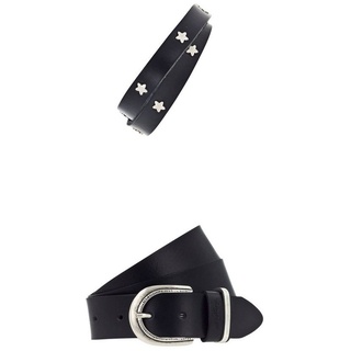 MUSTANG Ledergürtel (Set) mit Leder-Wickelarmband schwarz 90