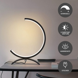 ZMH LED Tischlampe Schwarz Dimmbar 7W Nachttischlampe Aluminium Modern Schreibtischlampe Halbkreisform Lesenlampe für Schlafzimmer Wohnzimmer