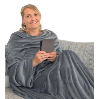 L.E.M.B. Hometrends Kuscheldecke mit Ärmeln TV Decke Sofadecke Ärmeldecke Wohndecke Fleecedecke Mikrofaser Strokkur 150 x 180 cm anthrazit
