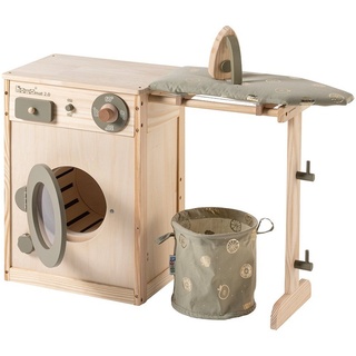 howa Kinder-Waschmaschine, aus Holz mit Wäscheleine, Bügelbrett, Wäschekorb und Bügeleisen