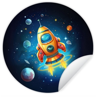 MuchoWow Wandsticker Rakete - Weltraum - Planeten - Kinder - Junge (1 St), Runde Aufkleber für Kinderzimmer, Babyzimmer, Einteilig, Selbstklebend bunt 100 cm x 100 cm x 0.1 cm
