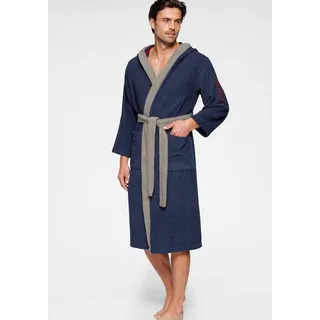 KangaROOS Unisex-Bademantel Henry, ideal für Sauna & Spa, Hotelbademantel, Morgenmantel, Langform, Walkfrottee, Kapuze, Gürtel, Bademäntel für Damen & Herren, Logostickerei, S-3XL blau XXL | 125 cm