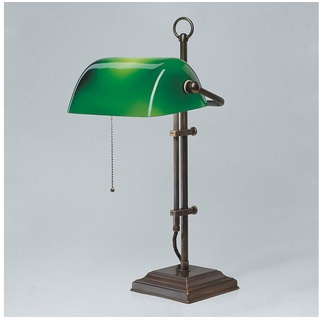 Licht-Erlebnisse Schreibtischlampe W2, ohne Leuchtmittel, Bankerlampe E27 50 cm Zugschalter Grün Messing Glas Jugendstil bunt|grün