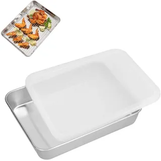 Cyrank Edelstahl-Backform, Große Kuchenform Mit Deckel, Rechteckige Blechkuchenformen, Antihaft-Kuchenbackform, Brownie-Pfanne Mit Deckel, Ofen Pfanne, Kuchen Lasagna Pfanne, Brotpann (M)