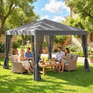 Outsunny Faltpavillon 3 x 3 m inkl. 4 Seitenteile Hellgrau/Schwarz