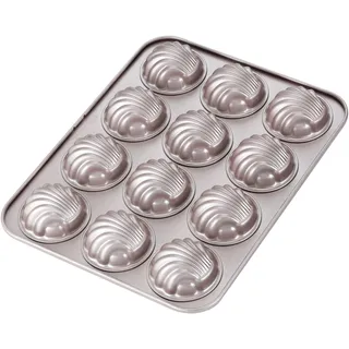 CHEFMADE Madeleine Mold Kuchen Pan, 12-hohlraum Nicht-Stick Sphärische Shell Madeline Backformen für Ofen Backen (Champagne Gold)