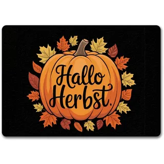 speecheese Hallo Herbst Fußmatte in 35x50 cm ohne Rand mit Kürbis und Herbstlaub Herbstblätter in Orange Gelb Rot und Schwarz - Perfekte Herbstdekoration für Ihr Zuhause