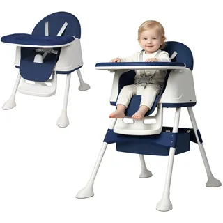 TATIVALO Baby Hochstuhl 4in1 ab 6 Monaten klappbar höhenverstellbar Blau | Kinderhochstuhl mit Sicherheitsgurt, Essstuhl mit Abnehmbarem Essbrett, Mitwachsend, für Mahlzeiten, Spielen & Lernen