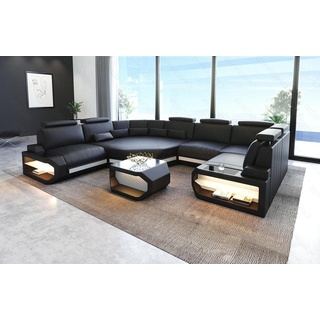 Sofa Dreams Wohnlandschaft Sofa Leder Asti U Mini, Couch, kleines U Form Ledersofa mit LED, Designersofa schwarz|weiß