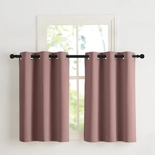 NICETOWN Kurze Gardinen Blickdicht für Küche 2 x H90 x B107 cm Altrosa, Scheibengardinen 90 cm Hoch Fenstervorhang Verdunklungsvorhänge mit Ösen Vorhänge ngardinen Modern Thermovorhang