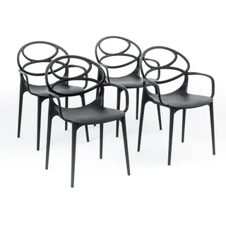 RATTATAN Set aus 6 stapelbaren Stühlen aus Polypropylen mit Glasfaser für Außen- und Gartenbereich, Bar, Restaurant oder Küche – Charlotte – Schwarz