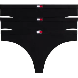 Tommy Hilfiger Damen 3er Pack Strings Thong aus Baumwolle mit Stretch, Schwarz (Black/Black/Black), L