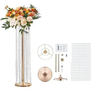 Famanu Blumenständer Set - Elegante Blumenvase - Hochzeitsdekoration - Kristallverzierung - 90 cm Hoch - Gold