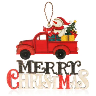 Hängedeko Weihnachten - Holz-Aufhänger mit Schriftzug und Schneemann