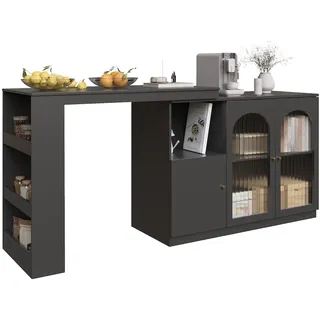 OKWISH Barschrank Bartisch drehbar 360 Grad 120x40x103 cm Schwarz mit Changhong Glastür Stauraum Regale Schrankfächer modernes Design MDF