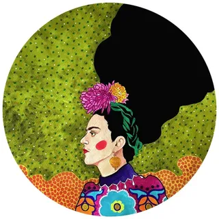 K&L Wall Art Vliestapete »Runde Vliestapete«, Hülyae Frida Kahlo bunt, mehrfarbig, matt