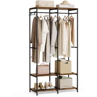 SONGMICS Kleiderschrank offen, Kleiderständer, Garderobenständer, Garderobe mit Kleiderstange, Ablagen, abnehmbare Haken, 40 x 94,5 x 180 cm, vintagebraun RGR004B01