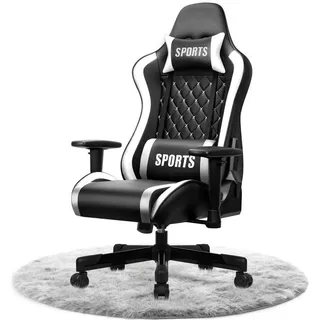 Adormii Gaming-Stuhl Gaming stuhl mit verstellbaren Armlehnen, ergonomisch gaming chair (90°–170° neigbar und arretierbar, gamingstuhl mit gepolsterter Kopfstütze und Lendenkissen, pc stuhl gaming mit verdicktem Sitzkissen, 10cm höhenverstellbarem Sitz, gamer stuhl bis 150 kg) weiß